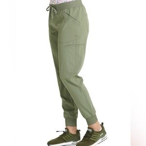 Ava Therese Jacquard 6-pocket jogger scrub pant olive